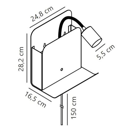 Nordlux - Wandstrahler mit Ablage und USB ROOMI 1xGU10/8W/230V weiß