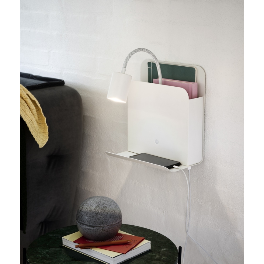 Nordlux - Wandleuchte mit Spot, Ablage und USB ROOMI 1xGU10/8W/230V Weiß