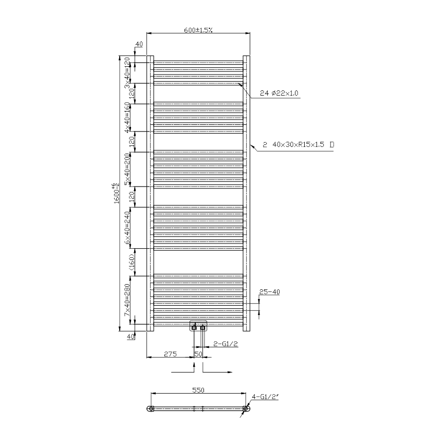 Novaservis - Badezimmer-Handtuchheizkörper 836W/230V 160x60 cm schwarz gerade