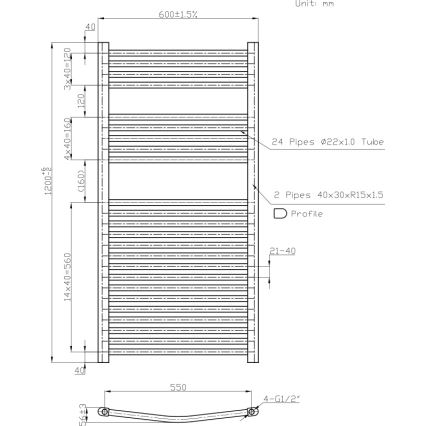 Novaservis - Handtuchheizkörper 644W/230V 120x60 cm weiß rund