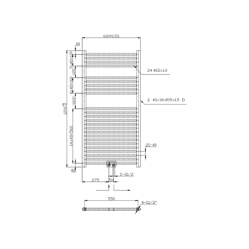 Novaservis - Badezimmer-Handtuchheizkörper 423 W/230 V 120 x 60 cm hochglanzverchromt gerade