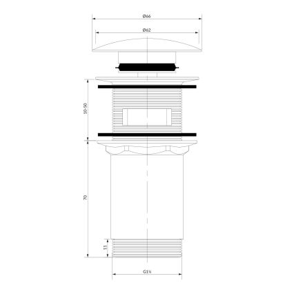 OMNIRES A706CPB - Ablaufgarnitur CLICK-CLACK d 6,6 cm gebürstet kupfern