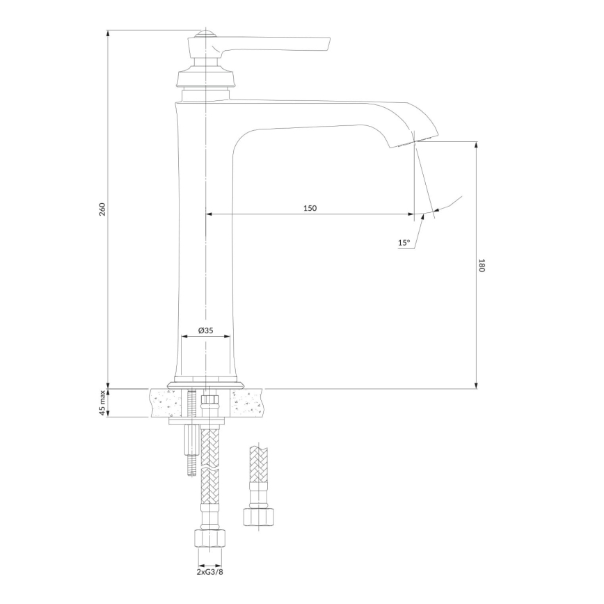 OMNIRES AM5212CR - Waschbeckenarmatur ARMANCE 26 cm glänzendes Chrom