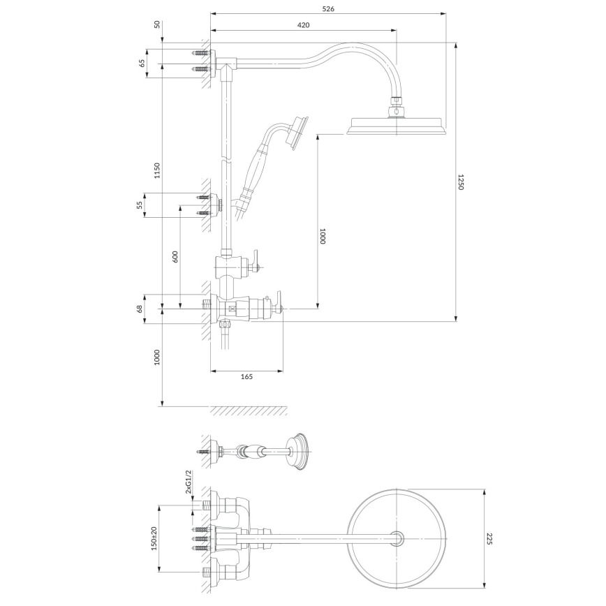 OMNIRES AM5244/6CR - Duschgarnitur mit thermostatischer Armatur ARMANCE glänzendes Chrom