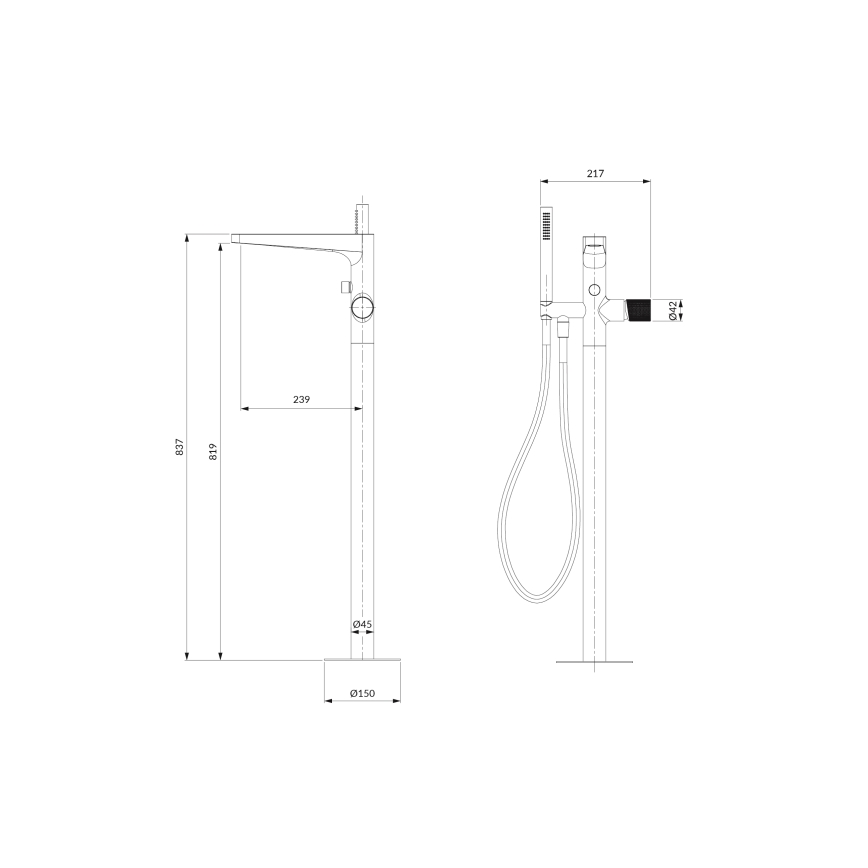 OMNIRES CT8033CR - Freistehendes Badewannen-Set mit Armatur CONTOUR glänzendes Chrom