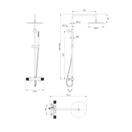 OMNIRES CT8044CR - Duschset mit Thermostatarmatur CONTOUR Hochglanzchrom