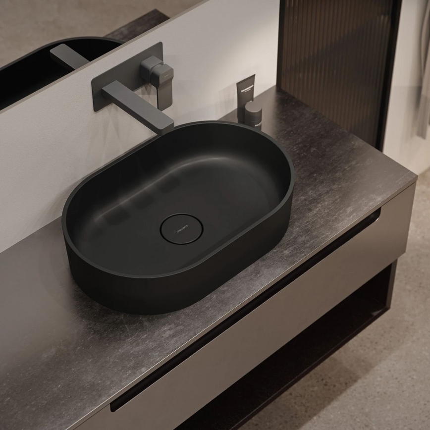 OMNIRES OVOUNBLV - Aufsatzwaschbecken OVO 55x36 cm Dolomit/mattes Lava‑Schwarz