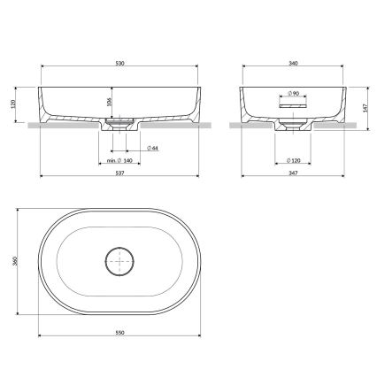 OMNIRES OVOUNBP - Aufsatzwaschbecken OVO 55x36 cm Dolomit/Glänzendes Weiß