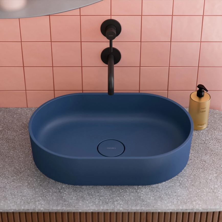 OMNIRES OVOUNMB - Aufsatzwaschbecken OVO 55x36 cm Dolomit/matt mitternachtsblau