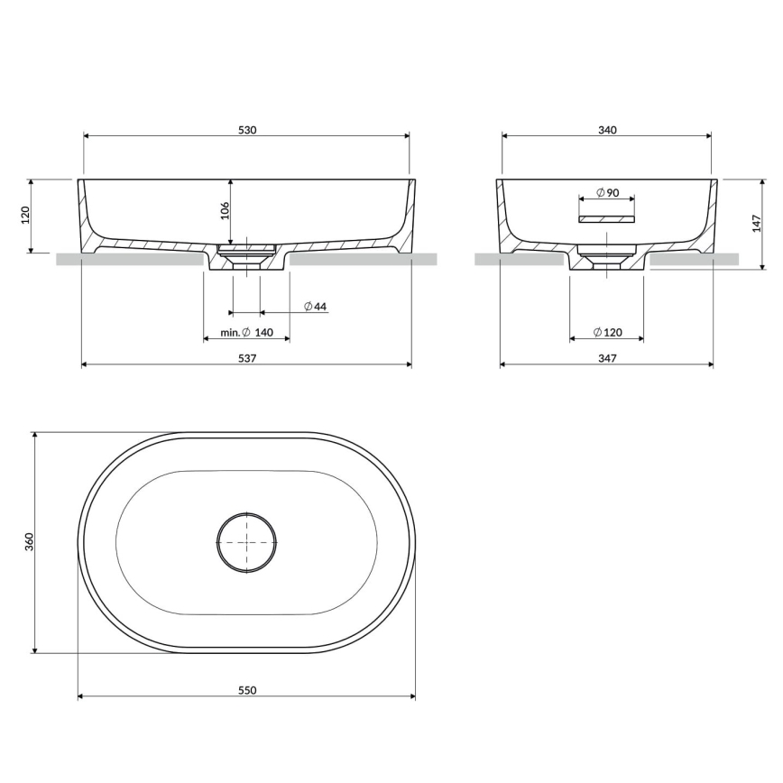 OMNIRES OVOUNTE - Aufsatzwaschbecken OVO 55x36 cm Dolomit/matte Terrakotta