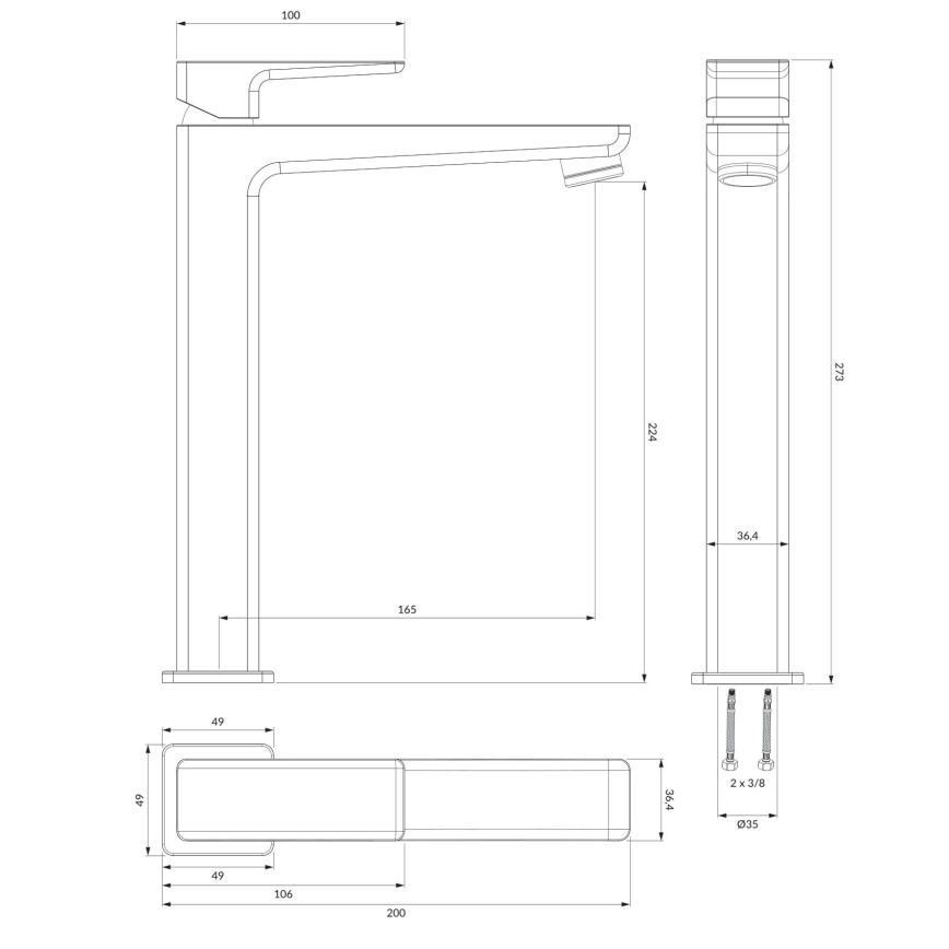 OMNIRES PM7412BL - Waschbeckenarmatur PARMA 27,3 cm matt schwarz