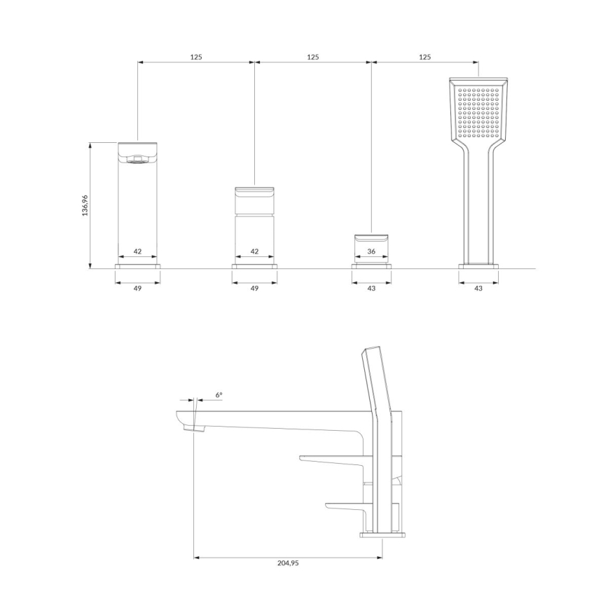 OMNIRES PM7432BL - Badewannenarmatur 4-Loch PARMA matt schwarz