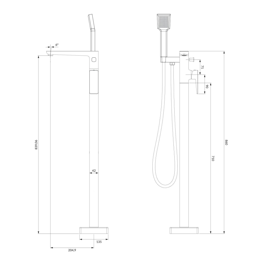 OMNIRES PM7433BL - Freistehendes Badewannen-Set mit Armatur PARMA matt schwarz