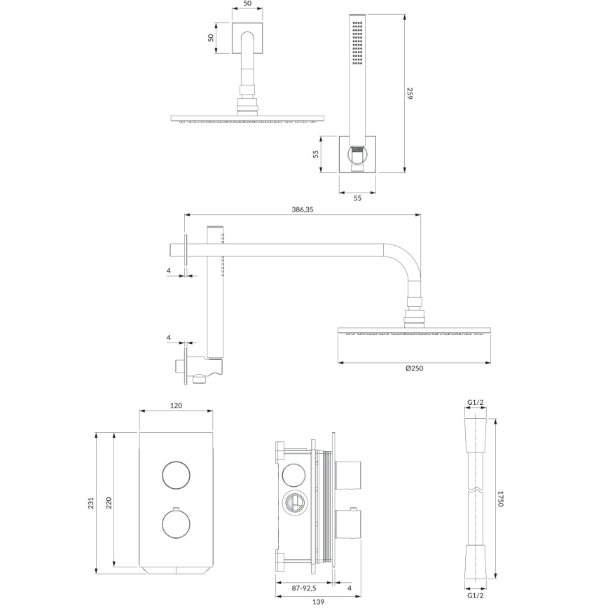 OMNIRES SYSCT11CR - Duschset mit Unterputz-Thermostatarmatur CONTOUR, glänzender Chrom