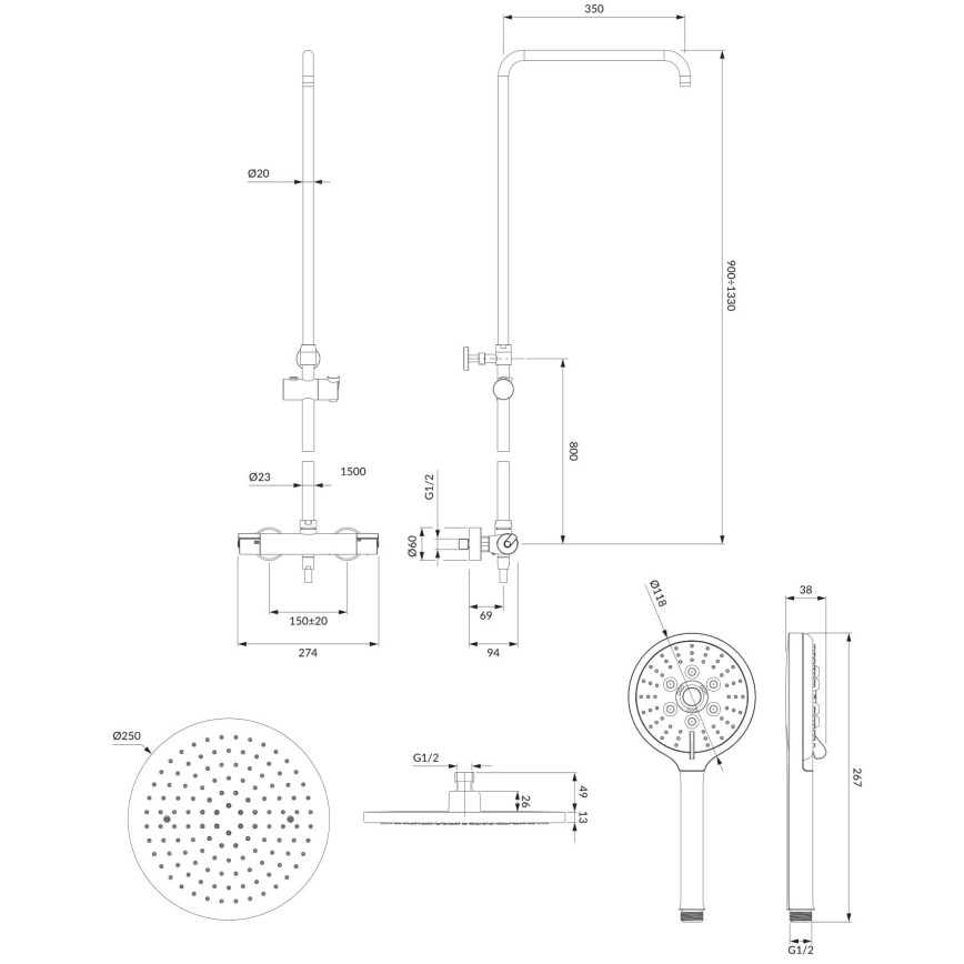 OMNIRES SYSY10/N/6CR - Duschgarnitur mit thermostatischer Armatur Y glänzendes Chrom