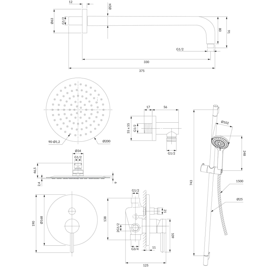 OMNIRES SYSY17CR - Duschset mit Unterputzarmatur Y in glänzendem Chrom