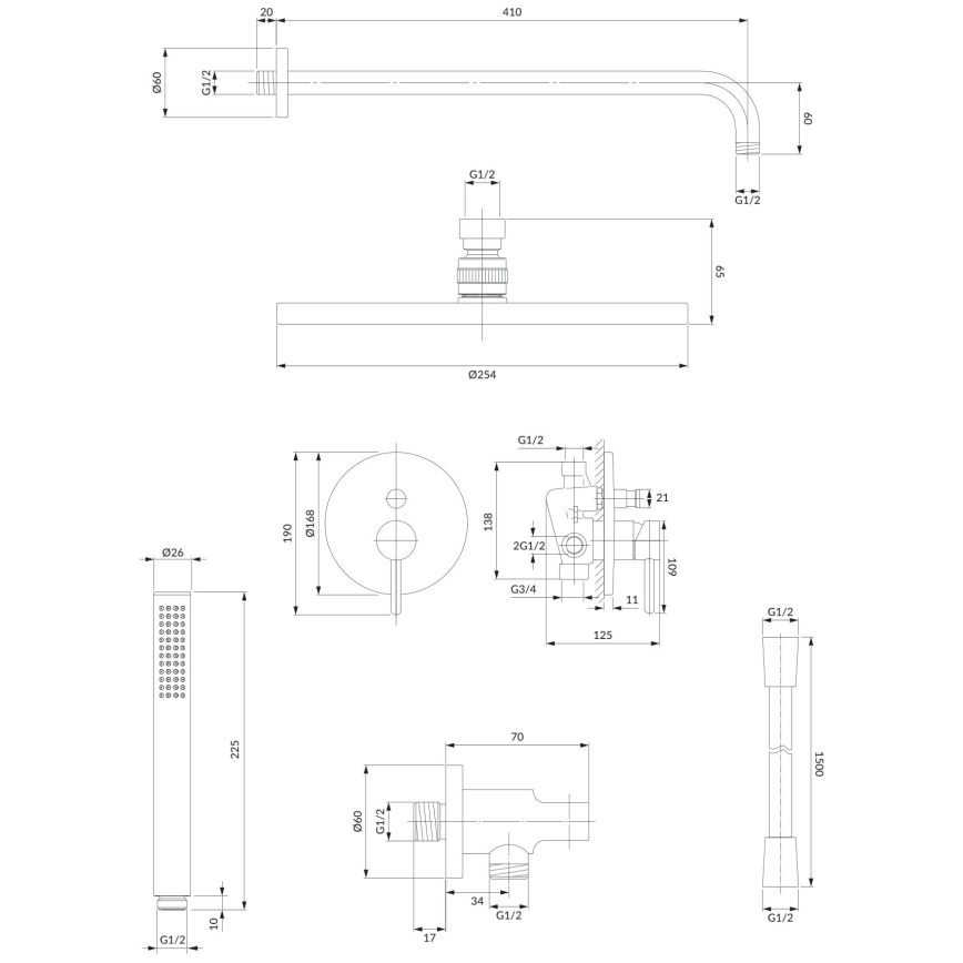 OMNIRES SYSY22XCR - Dusch-Set mit Unterputz-Armatur Y glänzendes Chrom