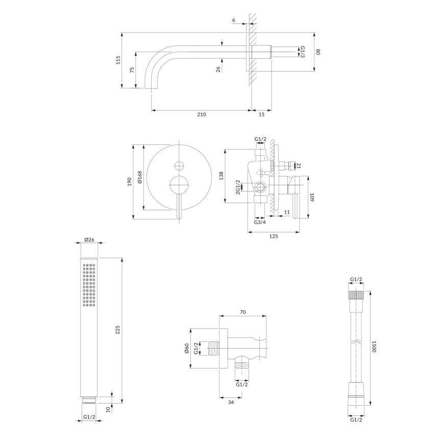 OMNIRES SYSYW01CR - Badewannenset mit Unterputzarmatur Y in Hochglanzchrom
