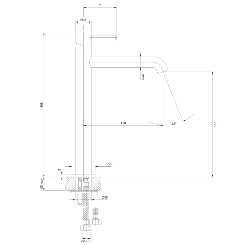OMNIRES Y1212GR - Waschbeckenarmatur Y 30,8 cm gebürstet Graphit