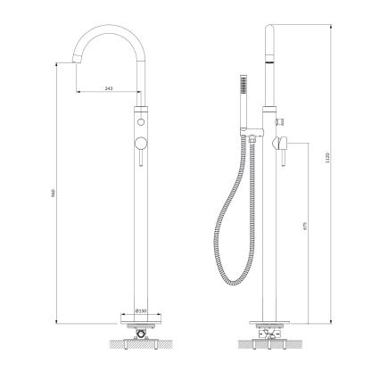 OMNIRES Y1233CR - Freistehendes Badewannen-Set mit Armatur Y glänzendes Chrom