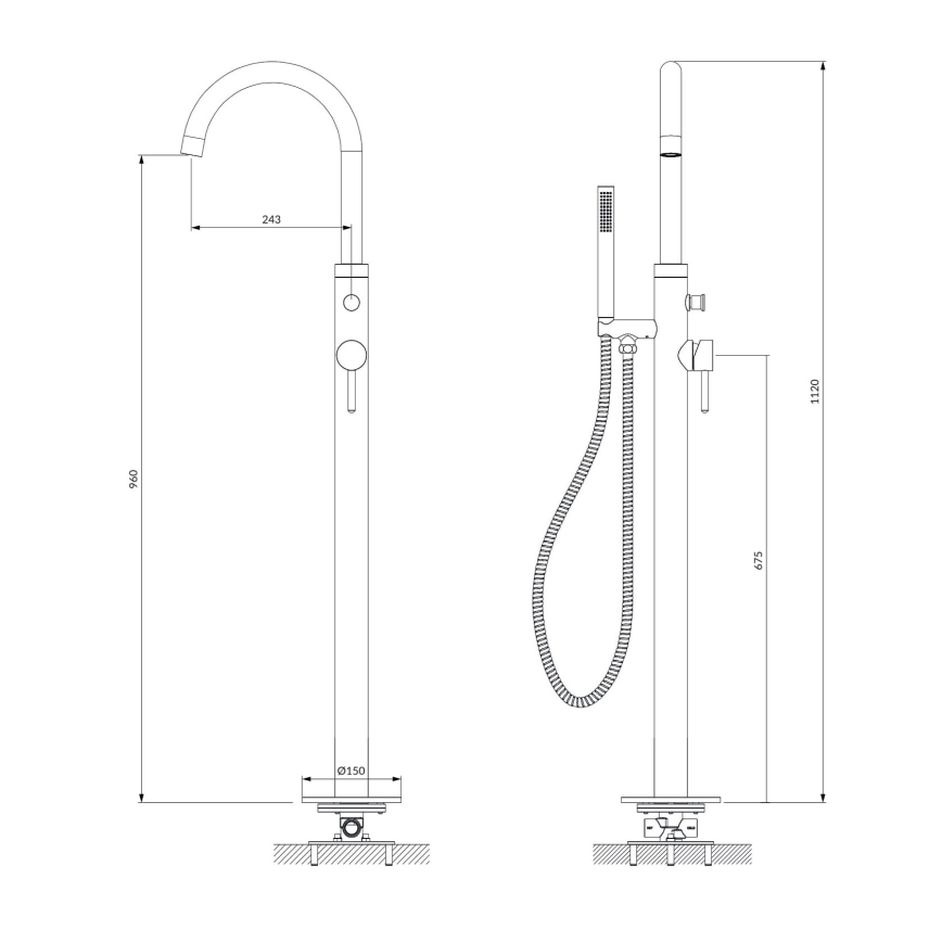 OMNIRES Y1233CR - Freistehendes Badewannen-Set mit Armatur Y glänzendes Chrom