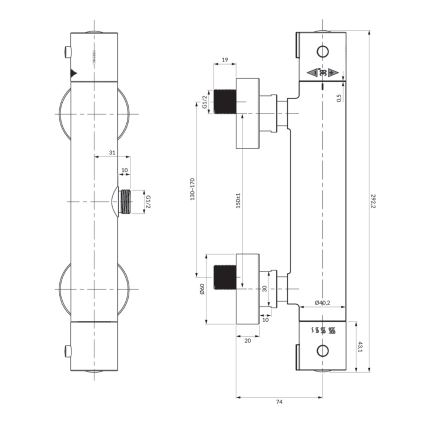OMNIRES Y1246XCR - Thermostatische Duscharmatur Y glänzendes Chrom