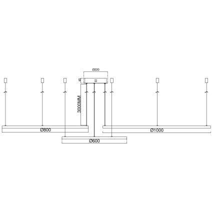 Ondaluce - Dimmbare LED-Pendelleuchte an Seil SOEL LED/28W/230V + LED/38W + LED/47W Ø 100/80/60 cm goldfarben