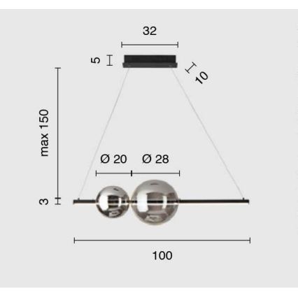 Ondaluce – Dimmbare LED-Pendelleuchte FUFI an Kabel, LED/40W/230V, schwarz/rauchschwarz