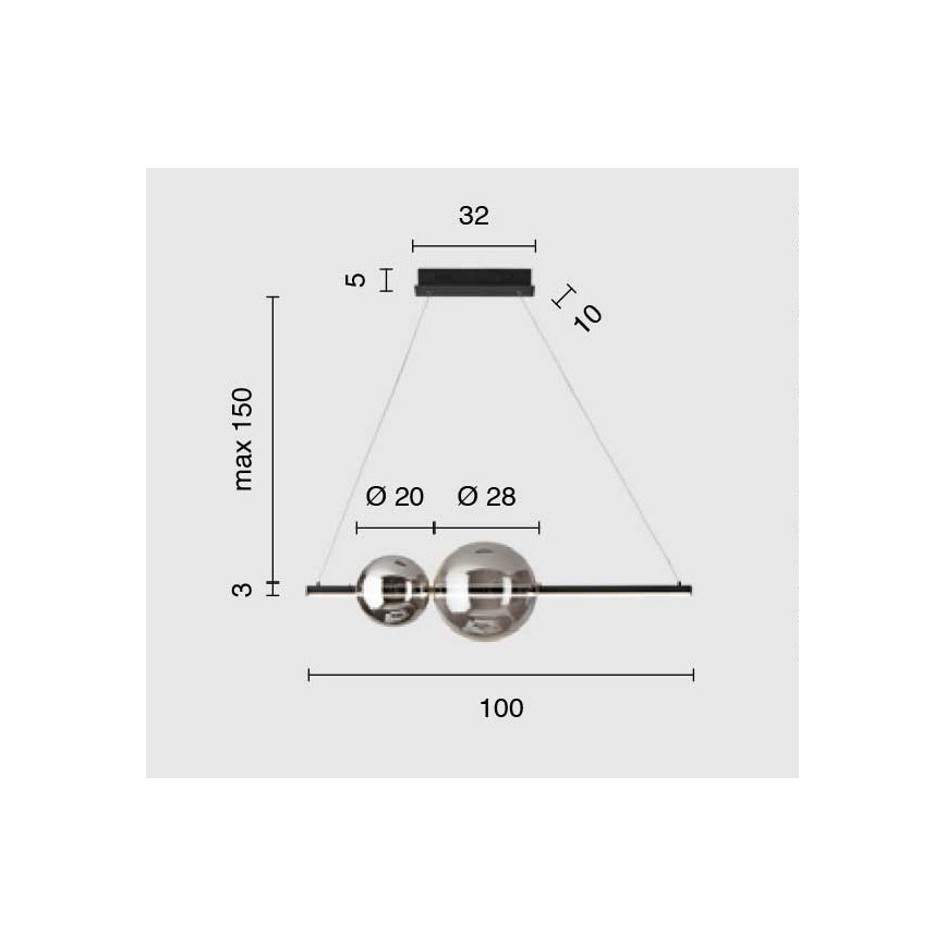 Ondaluce – Dimmbare LED-Pendelleuchte FUFI an Kabel, LED/40W/230V, schwarz/rauchschwarz