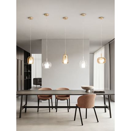 Ondaluce - Hängeleuchte am Kabel THELMA 1xE27/15W/230V Ø 19,5 cm gold/transparent