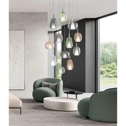 Ondaluce - Hängeleuchte am Kabel THELMA 1xE27/15W/230V Ø 19,5 cm gold/transparent