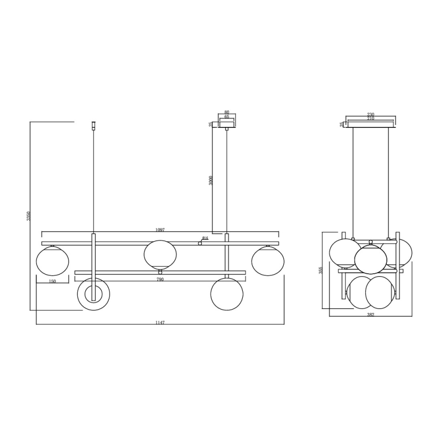 Ondaluce - Hängeleuchte an Kabel JEWEL 6xE14/10W/230V schwarz/rauchschwarz