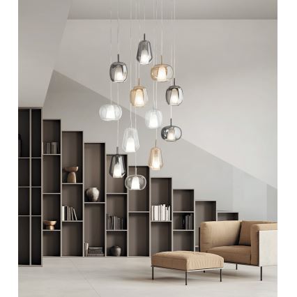 Ondaluce - Hängeleuchte an Kabel THELMA 1xE27/15W/230V Ø 19 cm gold/rauchbeige