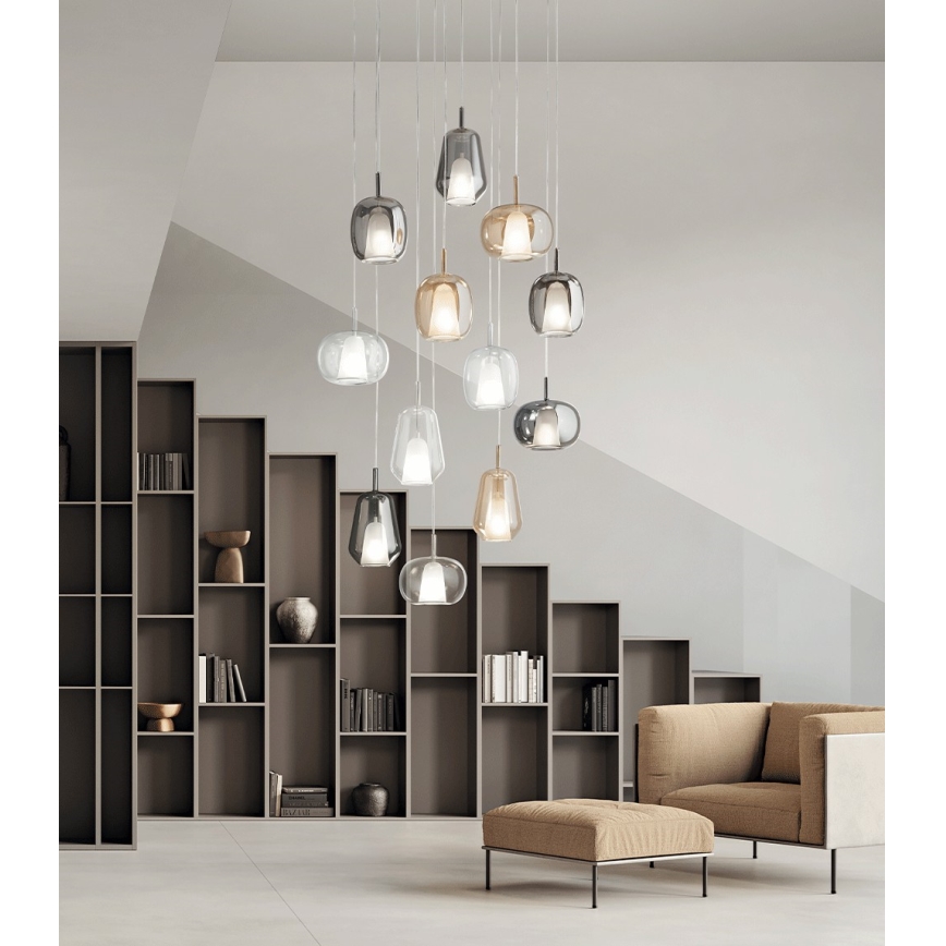 Ondaluce - Hängeleuchte an Kabel THELMA 1xE27/15W/230V Ø 19 cm gold/rauchbeige