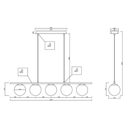 Ondaluce - Hängeleuchte mit Kabeln MONILE 5xE14/10W/230V gold/weiß
