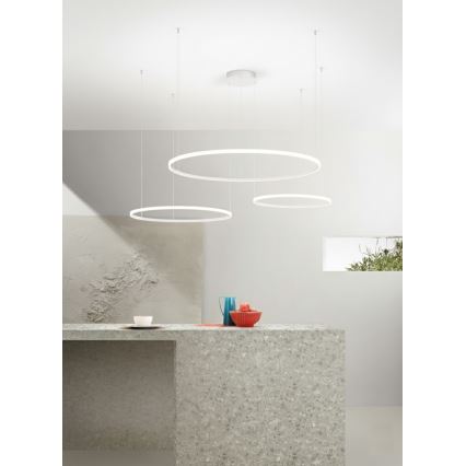 Ondaluce - Dimmbare LED-Pendelleuchte SOEL mit Kabelaufhängung, LED/28W/230V + LED/38W + LED/47W, 3000/4000K, Ø 100/80/60 cm, Weiß