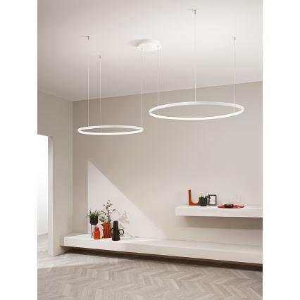 Ondaluce - dimmbare LED-Pendelleuchte SOEL mit Seilaufhängung LED/28W/230V + LED/38W Ø 80/60 cm weiß