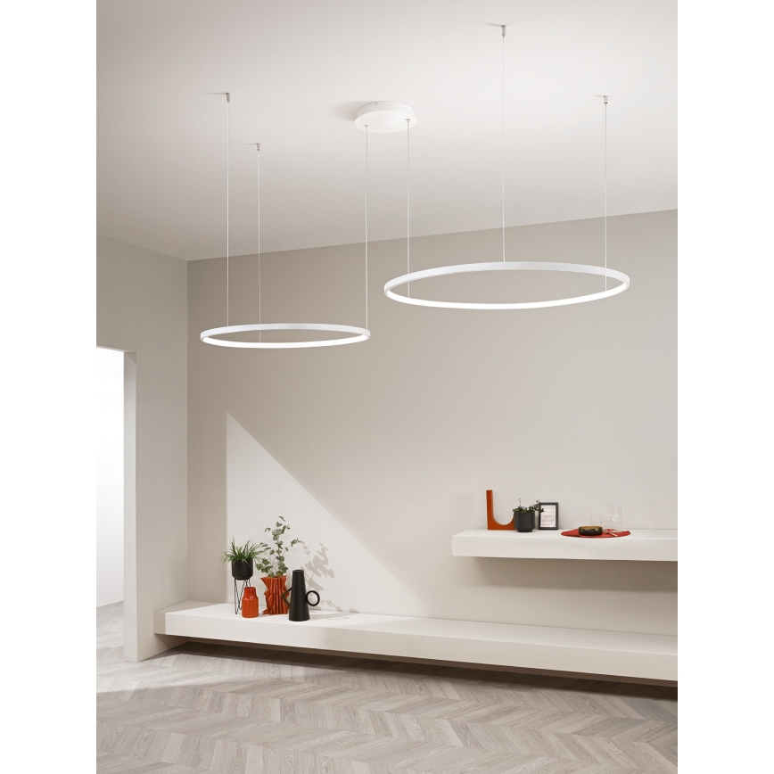 Ondaluce - dimmbare LED-Pendelleuchte SOEL mit Seilaufhängung LED/28W/230V + LED/38W Ø 80/60 cm weiß