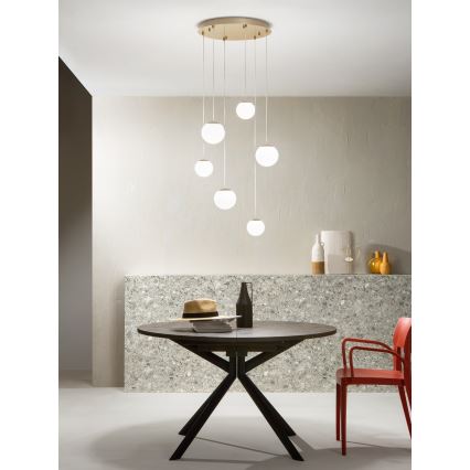Ondaluce - LED-Hängeleuchte an Stahlseil SANTOS LED/48W/230V Ø 45 cm gold/weiß