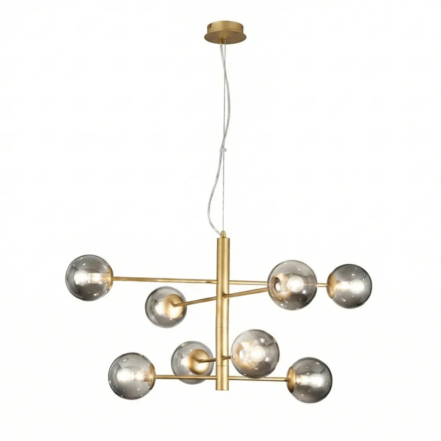 Ondaluce - Pendelleuchte an Kabel ELISEO 8xE14/10W/230V Ø 97 cm Gold/rauchiges Beige