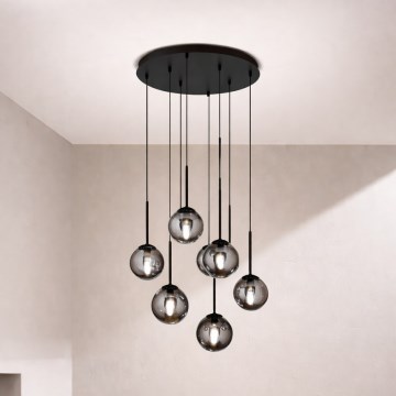 Ondaluce - Pendelleuchte an Kabel JEWEL 8xE14/10W/230V Durchmesser 70 cm schwarz/rauchschwarz