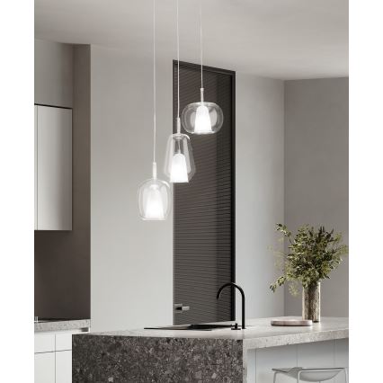 Ondaluce - Pendelleuchte an Kabel THELMA 1xE27/15W/230V Ø 19 cm gold/transparent