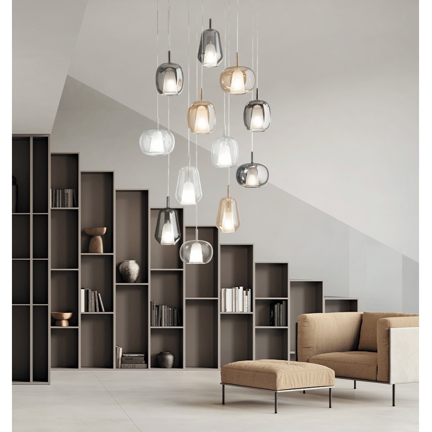 Ondaluce - Pendelleuchte an Kabel THELMA 2xE27/15W/230V Ø 25 cm Gold/rauchiges Beige