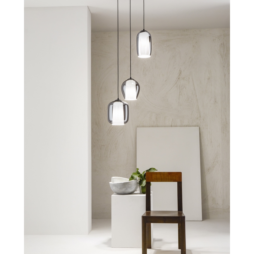 Ondaluce - Pendelleuchte BONNIE 1xE27/15W/230V Ø 15 cm rauchschwarz