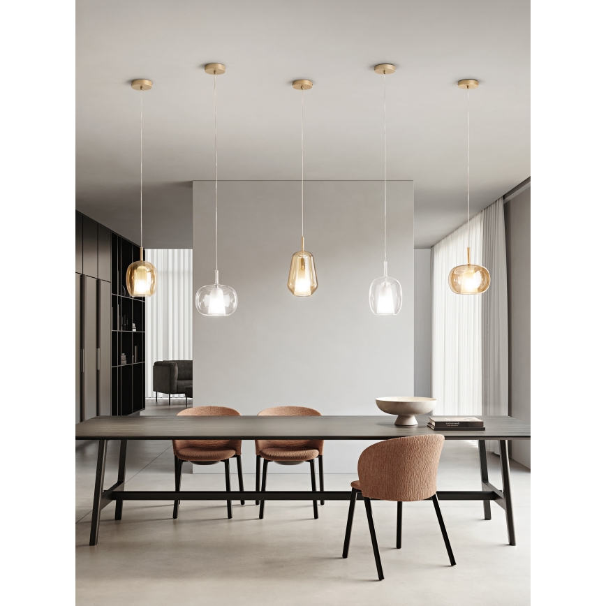 Ondaluce - Pendelleuchte mit Kabel THELMA 1xE27/15W/230V Ø 25 cm gold/rauchiges Beige