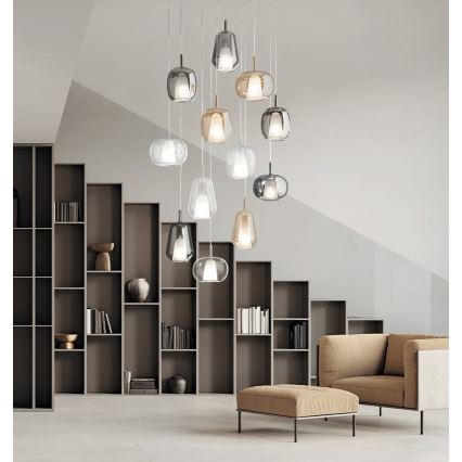 Ondaluce - Pendelleuchte mit Kabel THELMA 1xE27/15W/230V Ø 25 cm gold/rauchiges Beige