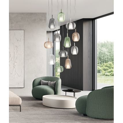 Ondaluce - Pendelleuchte mit Kabel THELMA 1xE27/15W/230V Ø 25 cm gold/rauchiges Beige