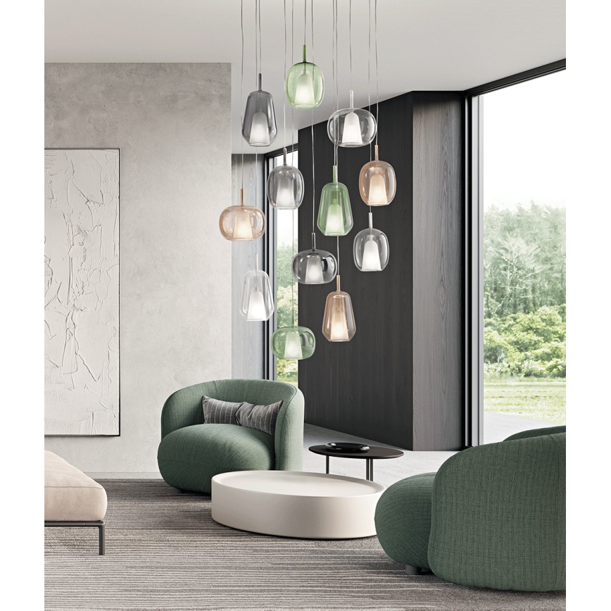 Ondaluce - Pendelleuchte mit Kabel THELMA 1xE27/15W/230V Ø 25 cm gold/rauchiges Beige
