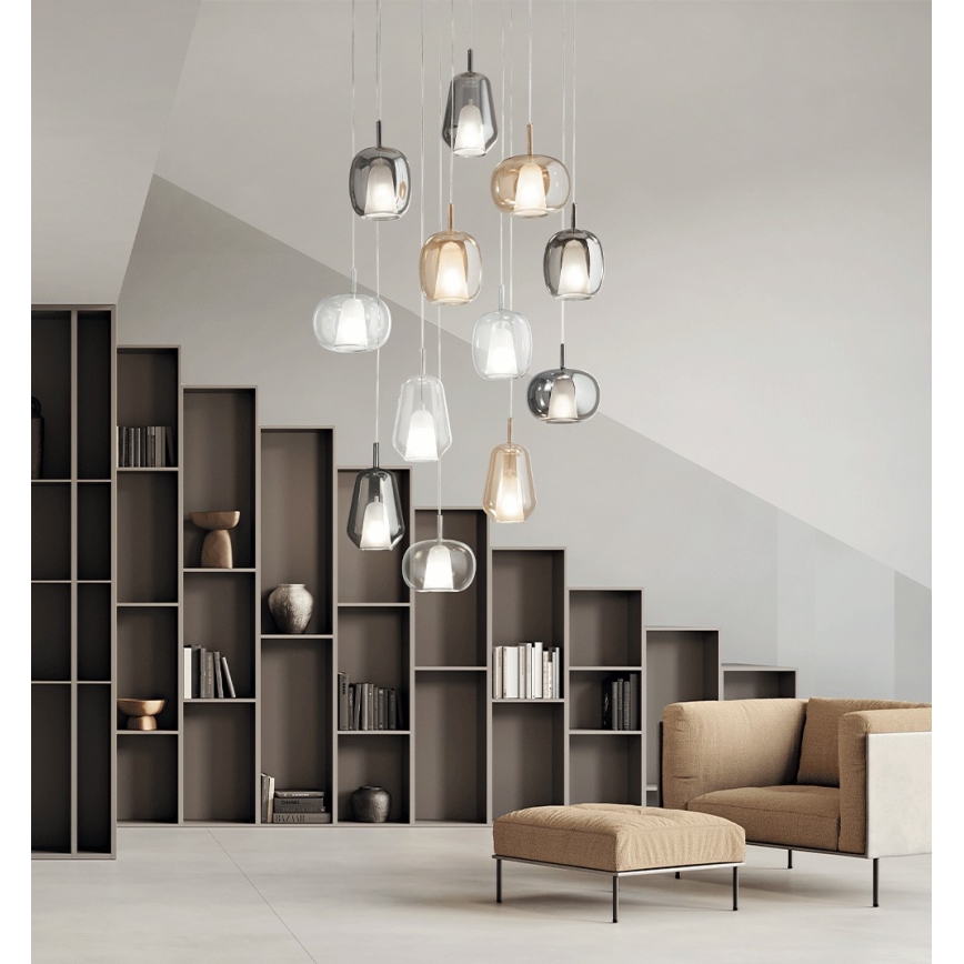 Ondaluce - Pendelleuchte mit Kabel THELMA 3xE27/15W/230V Ø 19,5 cm gold/klarglas