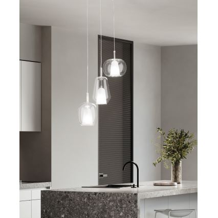 Ondaluce - Pendelleuchte mit Kabel THELMA 3xE27/15W/230V Ø 19,5 cm gold/klarglas